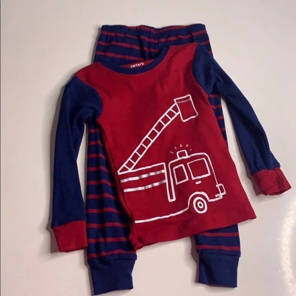 Carter’s 2 piece truck stripe lounge pajama set 3T boys red navy blue